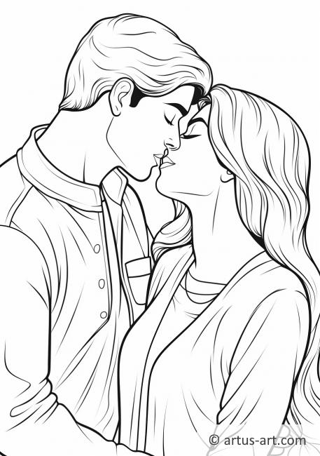 Kissing Couple Valentine's Day Coloring Page
